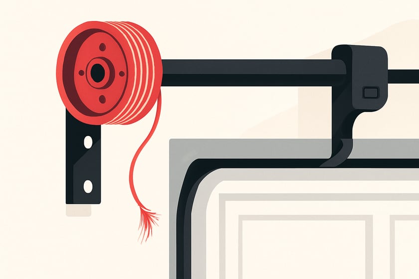 Illustration of a lift cable wound onto its drum beside the torsion shaft, for the article The Best Ways To Fix A Frayed Garage Door Cable In A Las Vegas Home, Ranked By Approach.