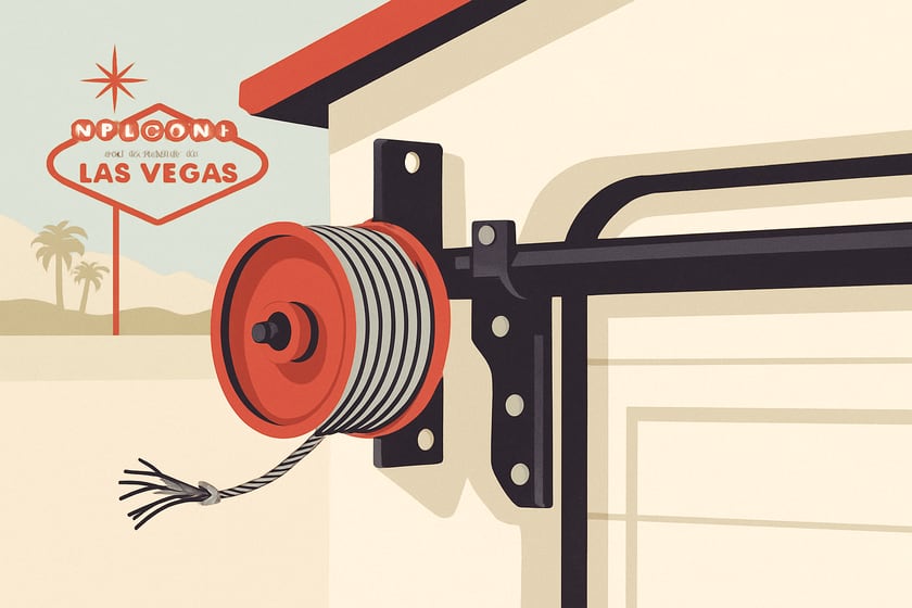 Illustration of a lift cable wound onto its drum beside the torsion shaft, for the article What to Expect During a Free Garage Door Inspection for Frayed Cables, Step by Step.