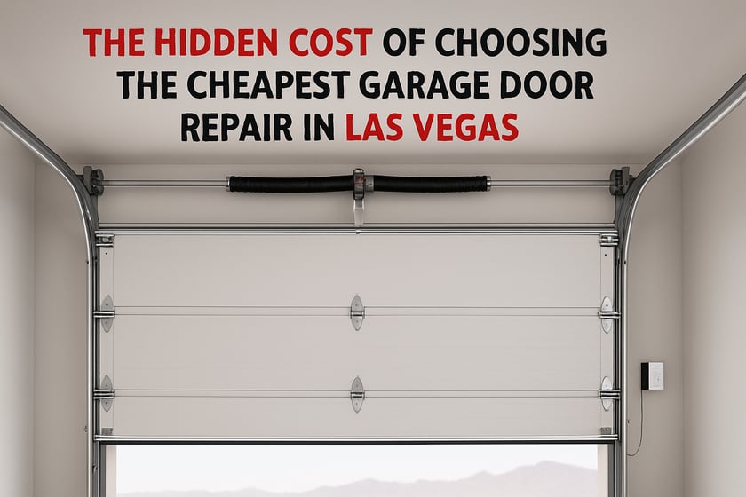 Product shot of a sectional garage door with its spring, cables and rollers, for the article The hidden cost of choosing the cheapest garage door repair in Las Vegas.