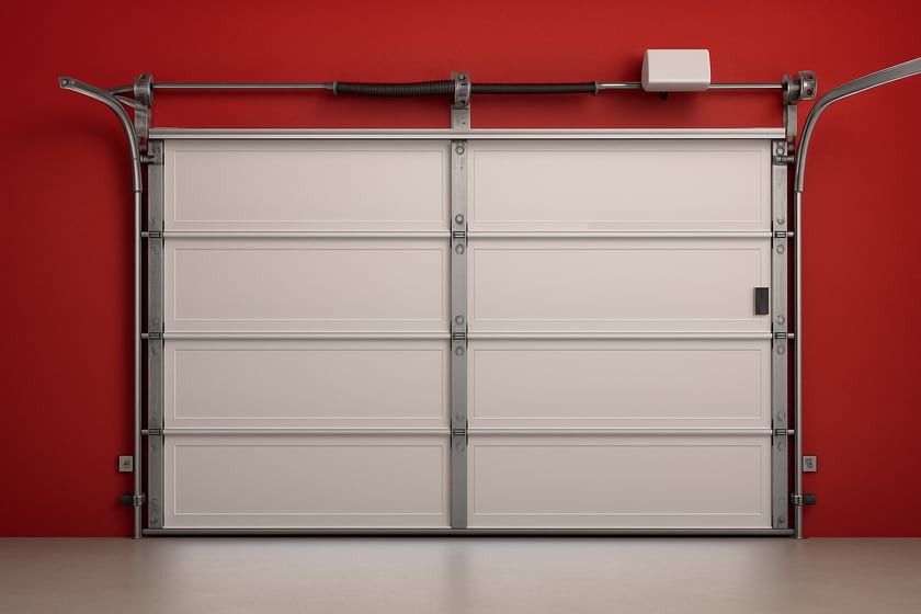 Product shot of a sectional garage door with its spring, cables and rollers, for the article The hidden cost of choosing the cheapest garage door repair in Las Vegas.
